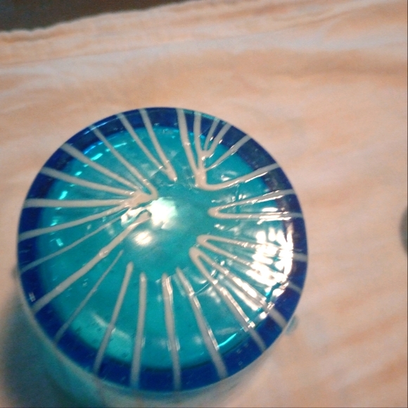 Art Glass Murano Venine Disaronno Blown Glass Ice Bucket Blue/White Stripes - Picture 6 of 6